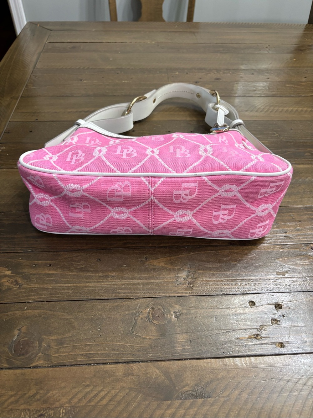 Dooney & Bourke Pink Jacquard Shoulder Bag with Cream Trim - Picture 5 of 14